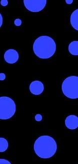 Blue polka dot pattern on black background mobile wallpaper.