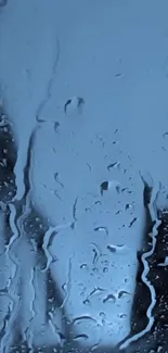 Blue-tinted glass with raindrops for a calming mobile wallpaper.