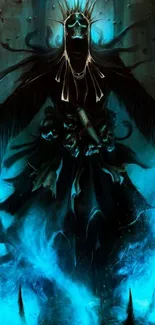 Enigmatic blue reaper fantasy wallpaper for mobile.