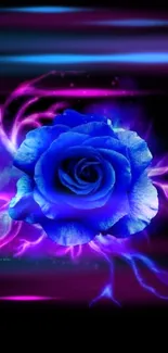 Blue rose fantasy wallpaper with cosmic background.