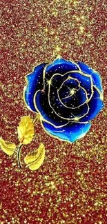 Blue rose on a glittering gold background, adding elegance to your mobile screen.