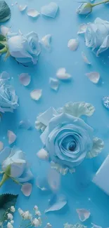 A serene blue rose petal design with delicate floral arrangements.