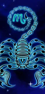 Blue Scorpio zodiac symbol with cosmic background.