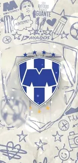 Monterrey blue shield wallpaper with doodles.