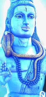 Vibrant blue depiction of Lord Shiva with a snake, perfect for spiritual peace.