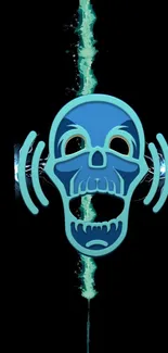 Blue skull graphic on dark background with electric accents.