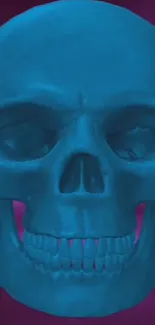 Blue skull depicted against a vivid purple background for mobile wallpaper.