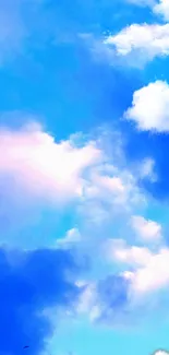 Vibrant blue sky with fluffy white clouds.