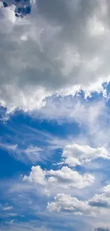 Serene blue sky with fluffy white clouds mobile wallpaper.