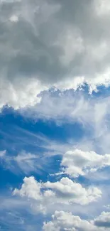 Mobile wallpaper of a blue sky with soft, white clouds.