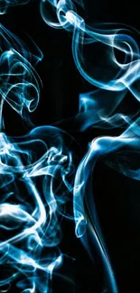 Ethereal blue smoke abstract art on black background.