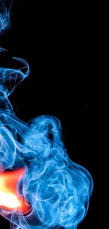 Vibrant blue smoke on black background mobile wallpaper.