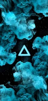 Blue smoke and triangle design mobile wallpaper.