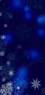 Blue background with white snowflakes design.