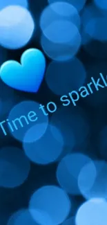 Blue bokeh wallpaper with heart and 'Time to sparkle' text.