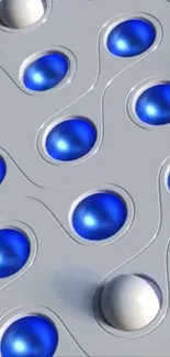 Abstract wallpaper with blue spheres on a metallic background.