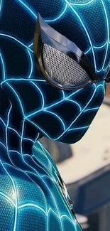 Blue Spider-Man suit with glowing web design