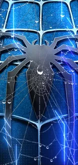 Blue metallic spider web wallpaper for mobile phone.