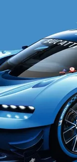 Blue sports car with sleek design on a blue background wallpaper.