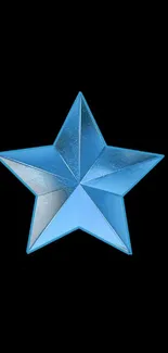 Blue star geometric design on black background.