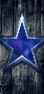 Blue star on a rustic wooden background, ideal for mobile wallpaper.