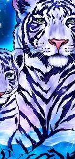 Artistic blue tiger wallpaper with vibrant colors.