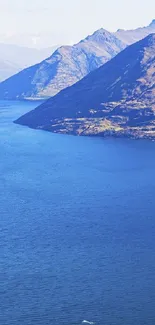 Scenic view of a blue lake surrounded by mountains.