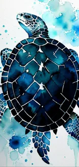 Watercolor sea turtle in dark blue hues, artistic mobile wallpaper.