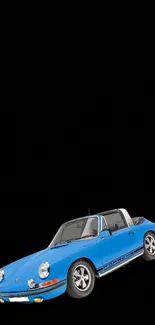 Vintage blue car on minimalist black background.