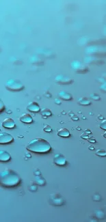 Blue water droplets on a smooth surface, creating a serene mobile wallpaper.