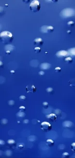 Floating water droplets on a deep blue background wallpaper.