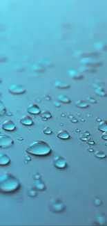 Close-up of blue water droplets on a smooth surface.