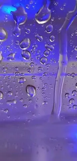 Close-up of blue water droplets on glass for mobile wallpaper.