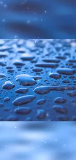 Blue water droplets on surface with shimmering effect.