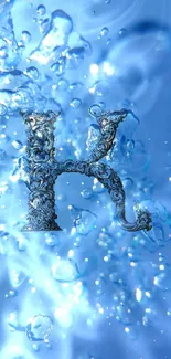 Elegant letter with blue water splash design for mobile wallpaper.