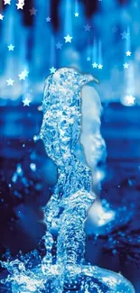 Blue water splash with twinkling stars on a deep blue background.