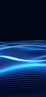 Abstract blue waves wallpaper with dark background.