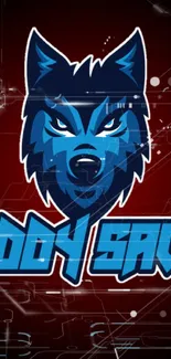 Blue wolf logo wallpaper with bold text.