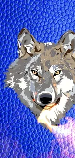 Wolf illustration on blue textured background, mobile wallpaper.