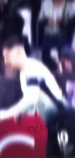 Blurry image of a soccer player in action on the field.