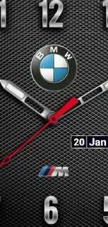 BMW clock wallpaper with sleek metallic design and date display.