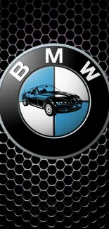 BMW logo on a textured black background for phone wallpaper.