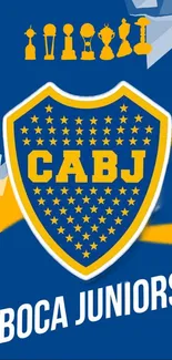 Boca Juniors emblem with trophy silhouettes in blue and yellow color scheme.