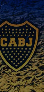 Boca Juniors metallic emblem phone wallpaper in gold and blue.