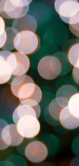 Vibrant bokeh lights wallpaper with dark green and warm tones for mobile phones.