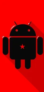 Red wallpaper with black Android robot design.