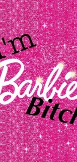 Glamorous pink Barbie-themed wallpaper with glittery background.