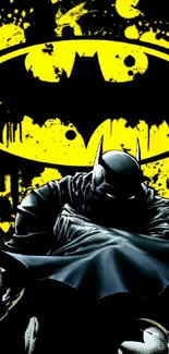 Bold artistic Batman wallpaper in black and yellow.