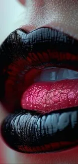 Close-up of lips with black and red lipstick, creating an artistic look.