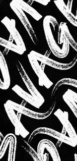 Black and white wallpaper with bold, brushstroke typography.